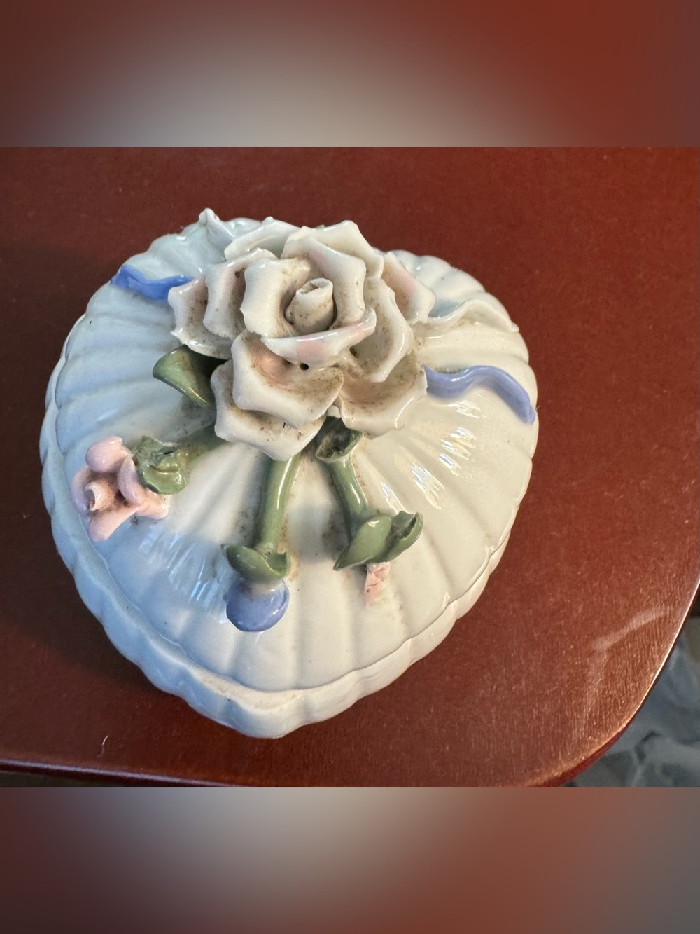 Porcelain Rose Trinket Box in White with Pastel Accents